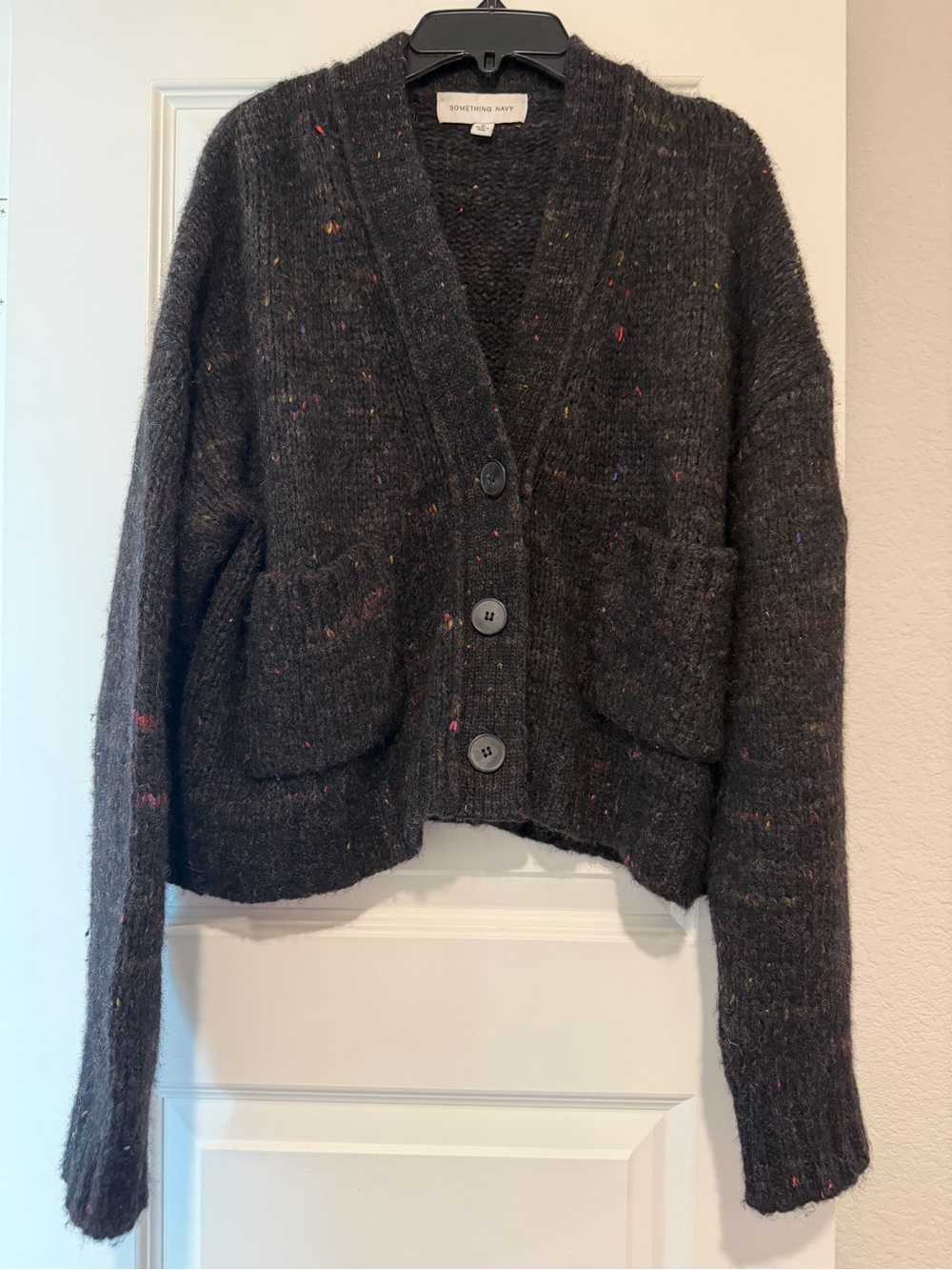 Something Navy Alpaca Merino Wool Speckled Cardigan M Made in Italy